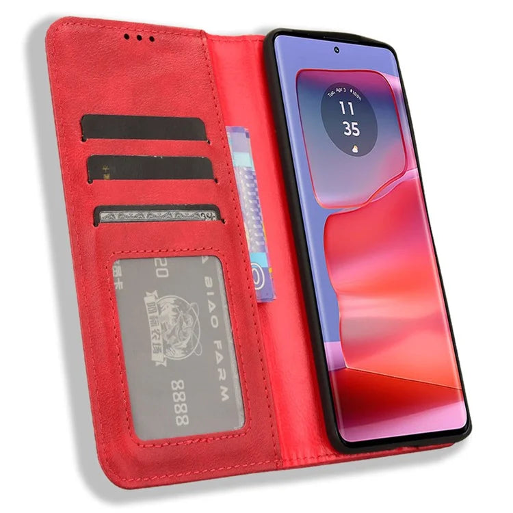 For Motorola Edge 50 Pro 5G Wallet Case Magnetic Closing Retro PU Leather+TPU Phone Cover