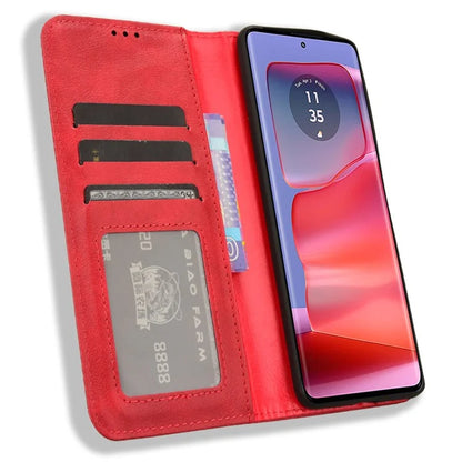 For Motorola Edge 50 Pro 5G Wallet Case Magnetic Closing Retro PU Leather+TPU Phone Cover