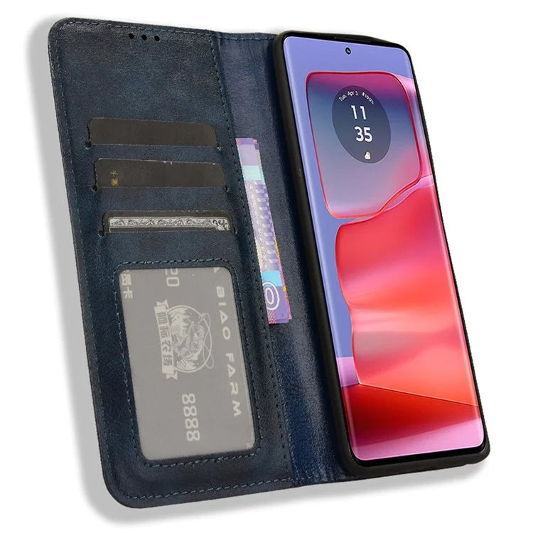 For Motorola Edge 50 Pro 5G Wallet Case Magnetic Closing Retro PU Leather+TPU Phone Cover