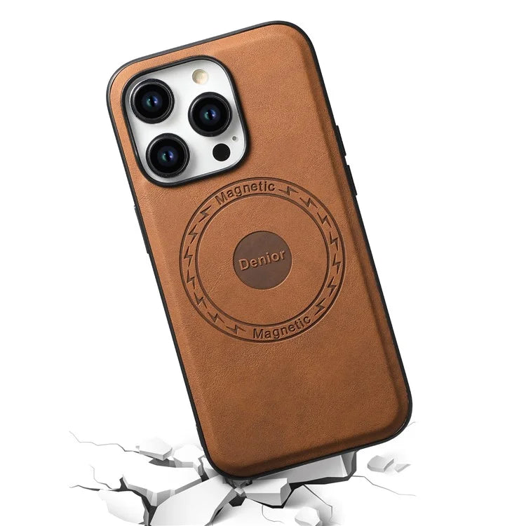 DENIOR A11 For iPhone 15 Pro Case Leather Coated TPU+PC Magnetic Drop-proof Phone Cover