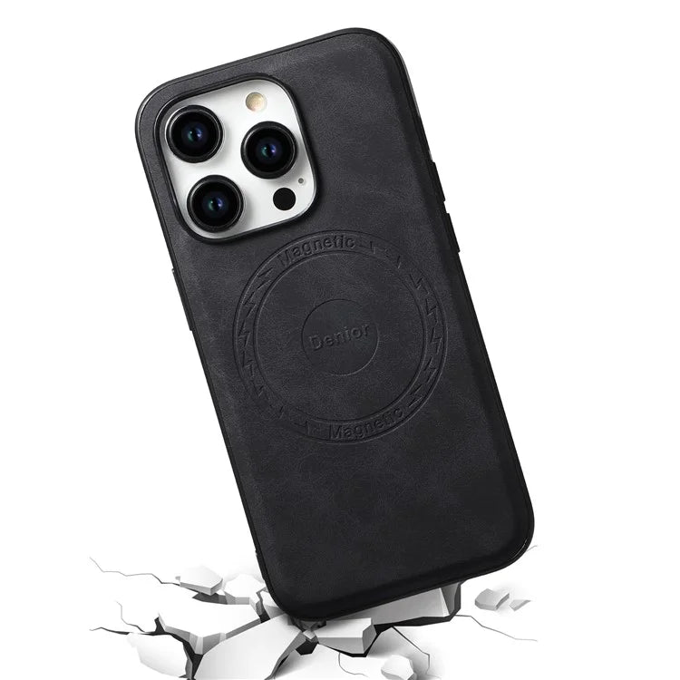 DENIOR A11 For iPhone 15 Pro Case Leather Coated TPU+PC Magnetic Drop-proof Phone Cover
