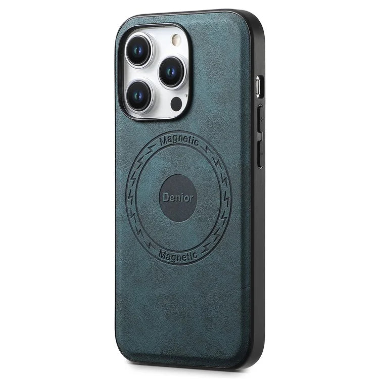 DENIOR A11 For iPhone 15 Pro Case Leather Coated TPU+PC Magnetic Drop-proof Phone Cover