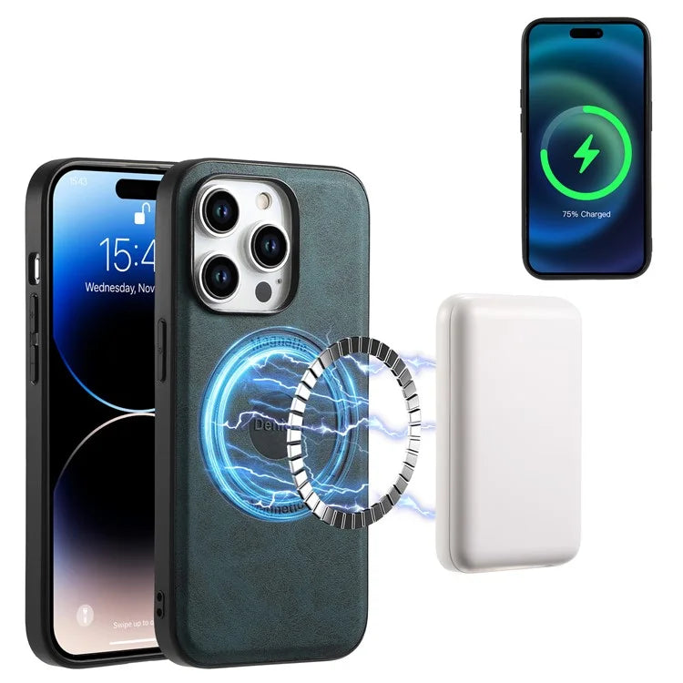 DENIOR A11 For iPhone 15 Pro Case Leather Coated TPU+PC Magnetic Drop-proof Phone Cover