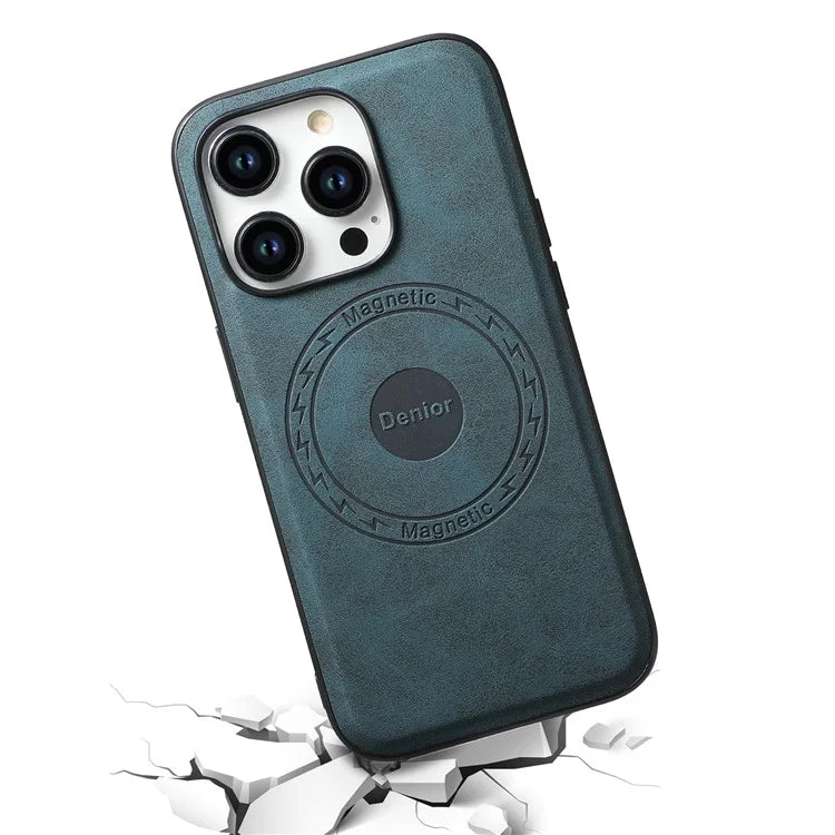 DENIOR A11 For iPhone 15 Pro Case Leather Coated TPU+PC Magnetic Drop-proof Phone Cover