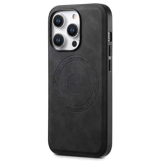DENIOR A11 For iPhone 15 Pro Max Magnetic Case Retro Leather Coated Drop-proof Phone Cover