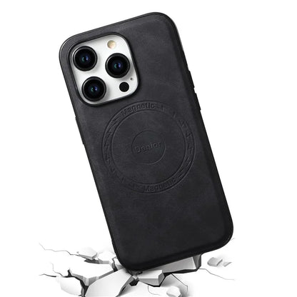 DENIOR A11 For iPhone 15 Pro Max Magnetic Case Retro Leather Coated Drop-proof Phone Cover