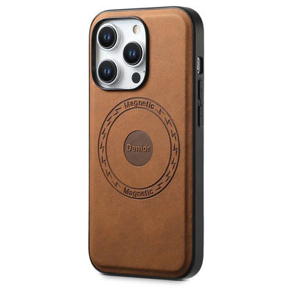 DENIOR A11 For iPhone 15 Pro Max Magnetic Case Retro Leather Coated Drop-proof Phone Cover