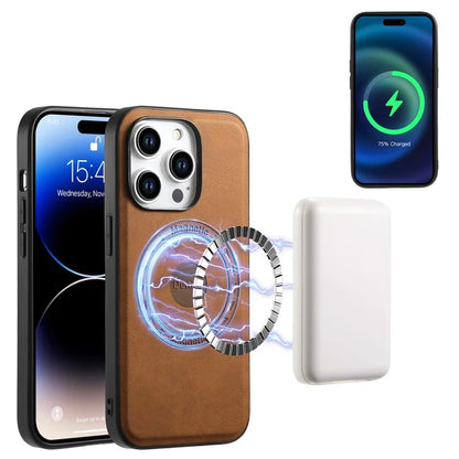 DENIOR A11 For iPhone 15 Pro Max Magnetic Case Retro Leather Coated Drop-proof Phone Cover