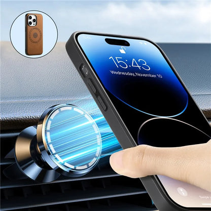 DENIOR A11 For iPhone 15 Pro Max Magnetic Case Retro Leather Coated Drop-proof Phone Cover