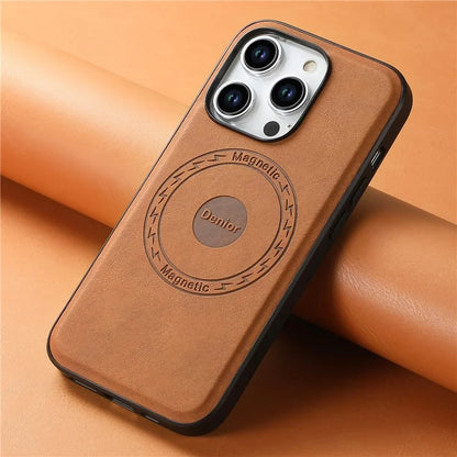 DENIOR A11 For iPhone 15 Pro Max Magnetic Case Retro Leather Coated Drop-proof Phone Cover