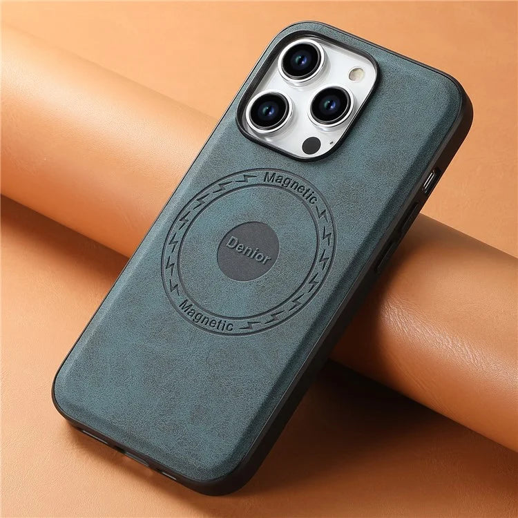 DENIOR A11 For iPhone 15 Pro Max Magnetic Case Retro Leather Coated Drop-proof Phone Cover
