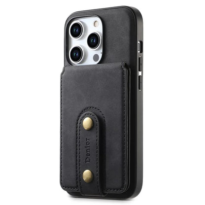 DENIOR D14 For iPhone 15 Pro Card Bag Compatible with MagSafe Retro Texture PU+TPU+PC Phone Case