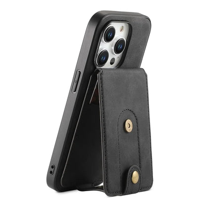 DENIOR D14 For iPhone 15 Pro Card Bag Compatible with MagSafe Retro Texture PU+TPU+PC Phone Case