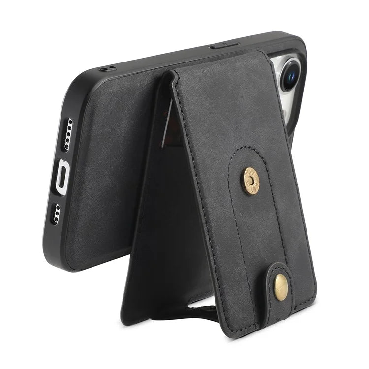 DENIOR D14 For iPhone 15 Pro Card Bag Compatible with MagSafe Retro Texture PU+TPU+PC Phone Case