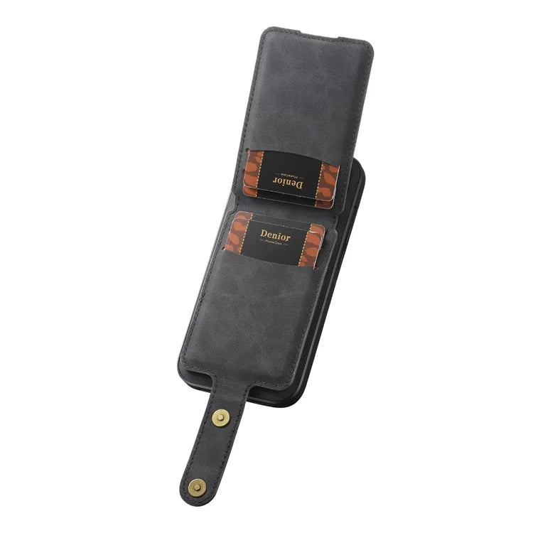 DENIOR D14 For iPhone 15 Pro Card Bag Compatible with MagSafe Retro Texture PU+TPU+PC Phone Case