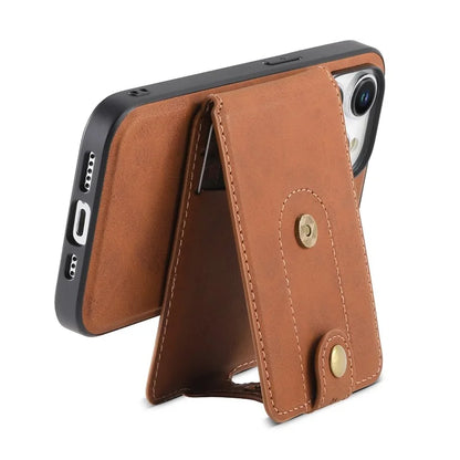 DENIOR D14 For iPhone 15 Pro Card Bag Compatible with MagSafe Retro Texture PU+TPU+PC Phone Case