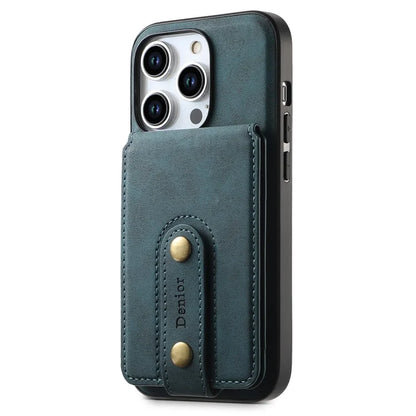 DENIOR D14 For iPhone 15 Pro Card Bag Compatible with MagSafe Retro Texture PU+TPU+PC Phone Case