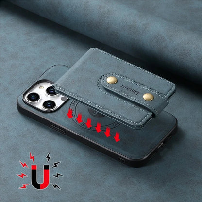 DENIOR D14 For iPhone 15 Pro Max Cover Retro Texture PU+TPU+PC Card Bag Phone Case Compatible with MagSafe