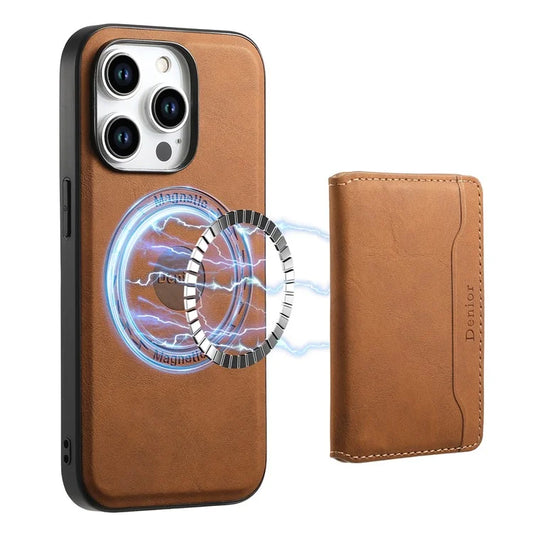 DENIOR D13 For iPhone 15 Pro Max Case Compatible with Magsafe Retro Leather+TPU+PC Phone Shell