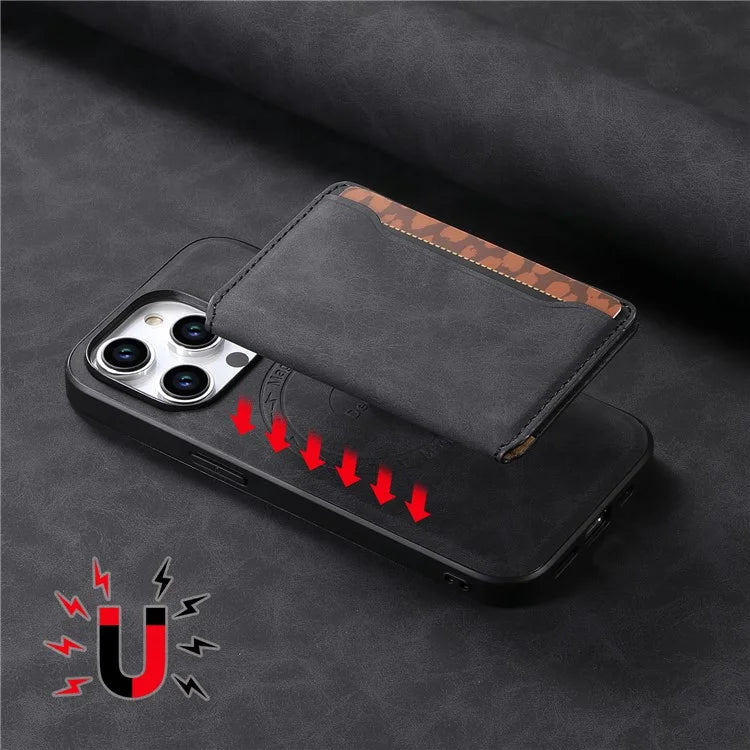 DENIOR D13 For iPhone 15 Pro Max Case Compatible with Magsafe Retro Leather+TPU+PC Phone Shell