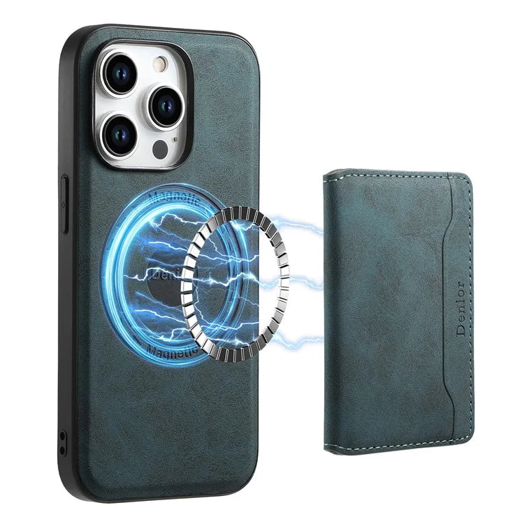 DENIOR D13 For iPhone 15 Pro Max Case Compatible with Magsafe Retro Leather+TPU+PC Phone Shell