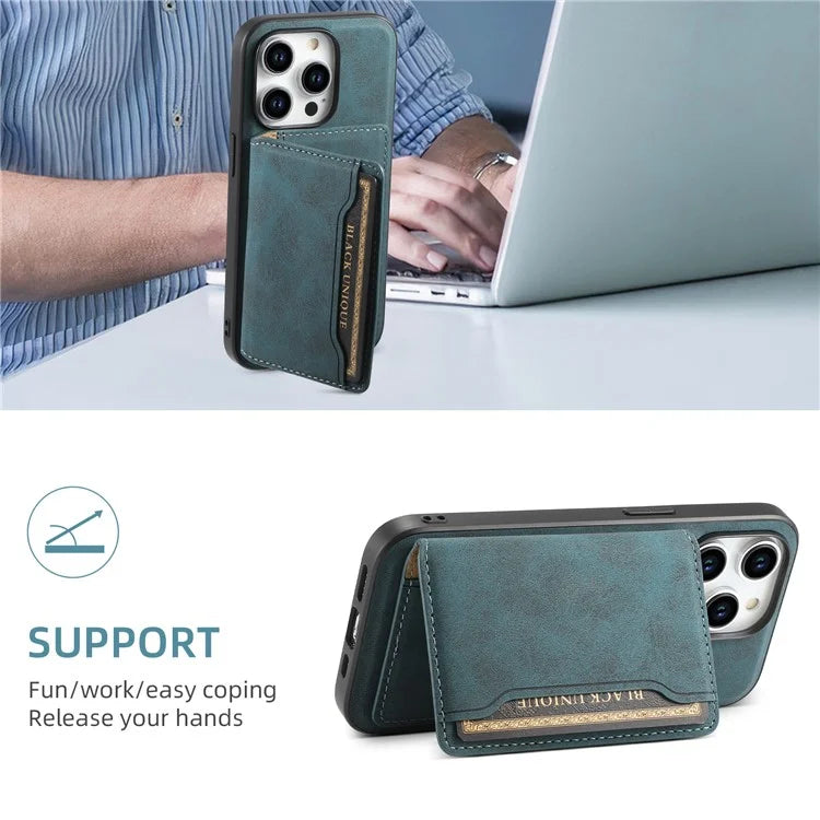 DENIOR D13 For iPhone 15 Pro Max Case Compatible with Magsafe Retro Leather+TPU+PC Phone Shell