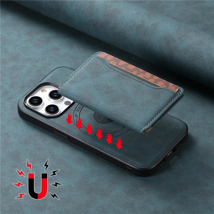 DENIOR D13 For iPhone 15 Pro Cases Leather+TPU+PC Phone Cover Compatible with Magsafe
