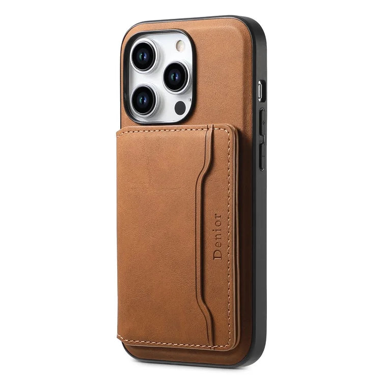 DENIOR D13 For iPhone 15 Pro Cases Leather+TPU+PC Phone Cover Compatible with Magsafe