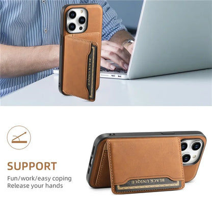 DENIOR D13 For iPhone 15 Pro Cases Leather+TPU+PC Phone Cover Compatible with Magsafe