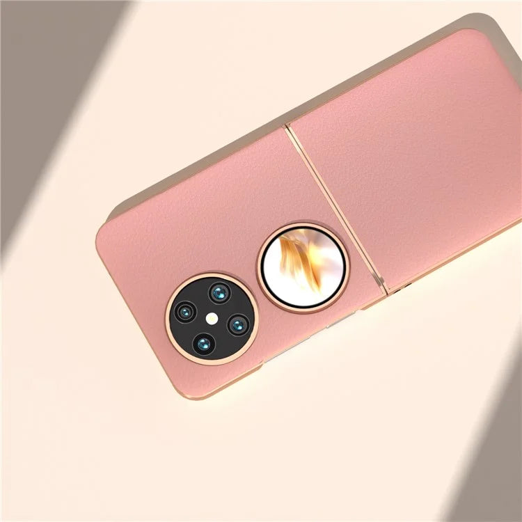 For Huawei Pocket 2 Cell Phone Cases Electroplating Textured Genuine Cowhide Leather+PC Cover