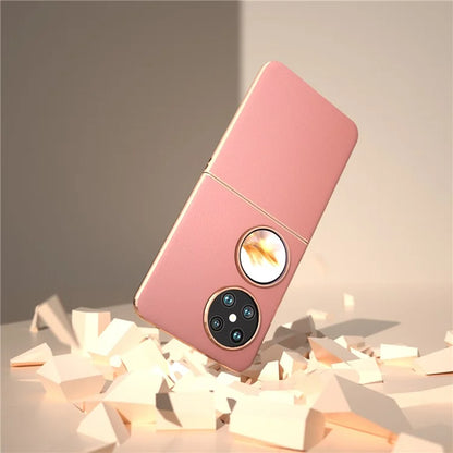 For Huawei Pocket 2 Cell Phone Cases Electroplating Textured Genuine Cowhide Leather+PC Cover