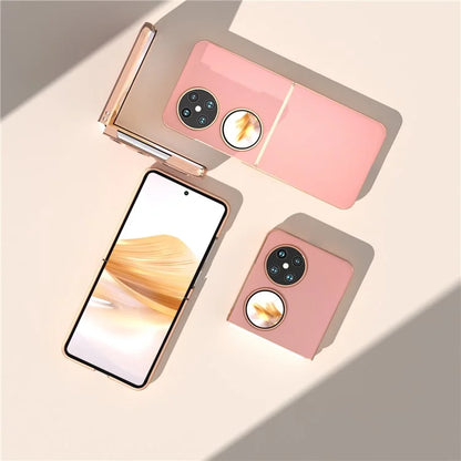 For Huawei Pocket 2 Cell Phone Cases Electroplating Textured Genuine Cowhide Leather+PC Cover