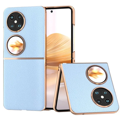For Huawei Pocket 2 Cell Phone Cases Electroplating Textured Genuine Cowhide Leather+PC Cover
