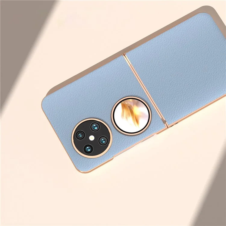 For Huawei Pocket 2 Cell Phone Cases Electroplating Textured Genuine Cowhide Leather+PC Cover