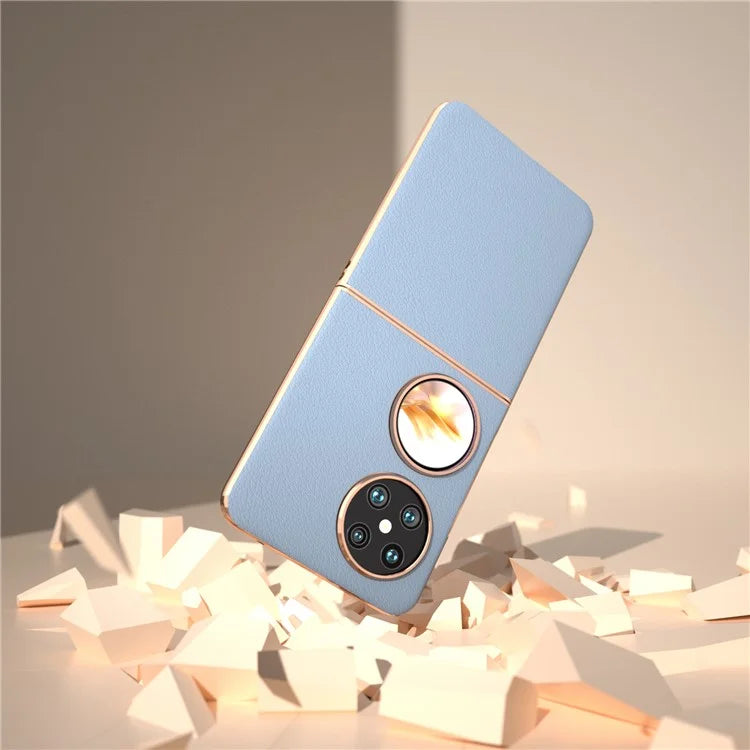 For Huawei Pocket 2 Cell Phone Cases Electroplating Textured Genuine Cowhide Leather+PC Cover