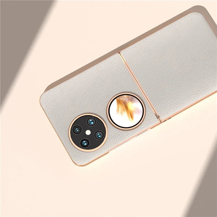 For Huawei Pocket 2 Cell Phone Cases Electroplating Textured Genuine Cowhide Leather+PC Cover