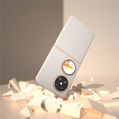 For Huawei Pocket 2 Cell Phone Cases Electroplating Textured Genuine Cowhide Leather+PC Cover