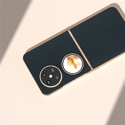 For Huawei Pocket 2 Cell Phone Cases Electroplating Textured Genuine Cowhide Leather+PC Cover
