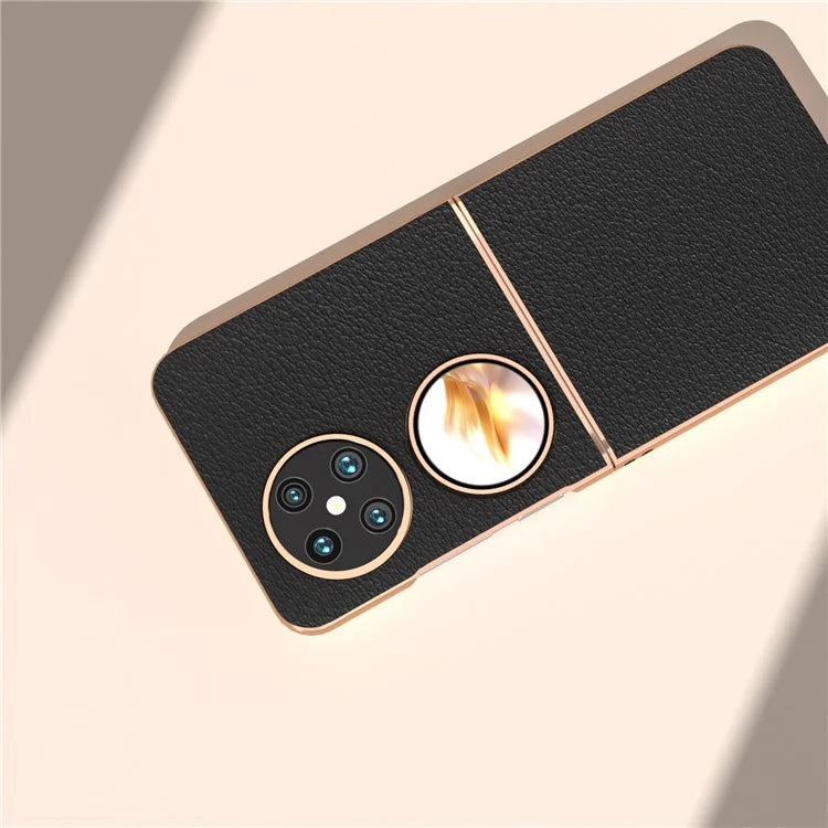 For Huawei Pocket 2 Cell Phone Cases Electroplating Textured Genuine Cowhide Leather+PC Cover