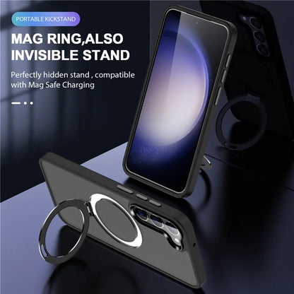 For Samsung Galaxy S24 Case PC+TPU Magnetic Ring Kickstand Phone Protective Cover