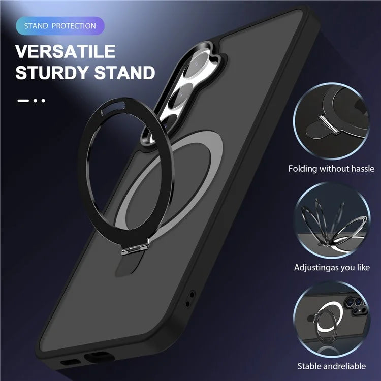 For Samsung Galaxy S24 Case PC+TPU Magnetic Ring Kickstand Phone Protective Cover