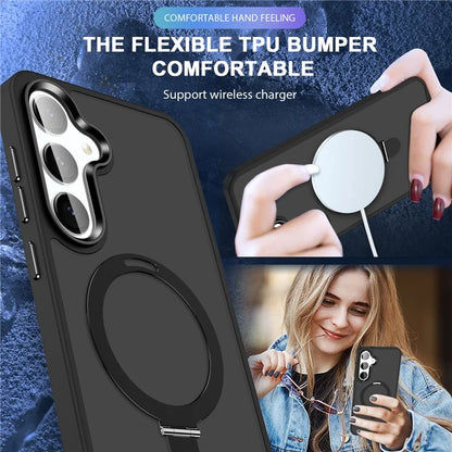 For Samsung Galaxy S24 Case PC+TPU Magnetic Ring Kickstand Phone Protective Cover