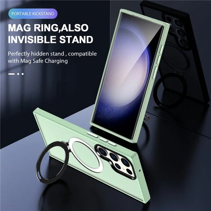 For Samsung Galaxy S23 Cover Magnetic PC Phone Shell Kickstand Protective Cover