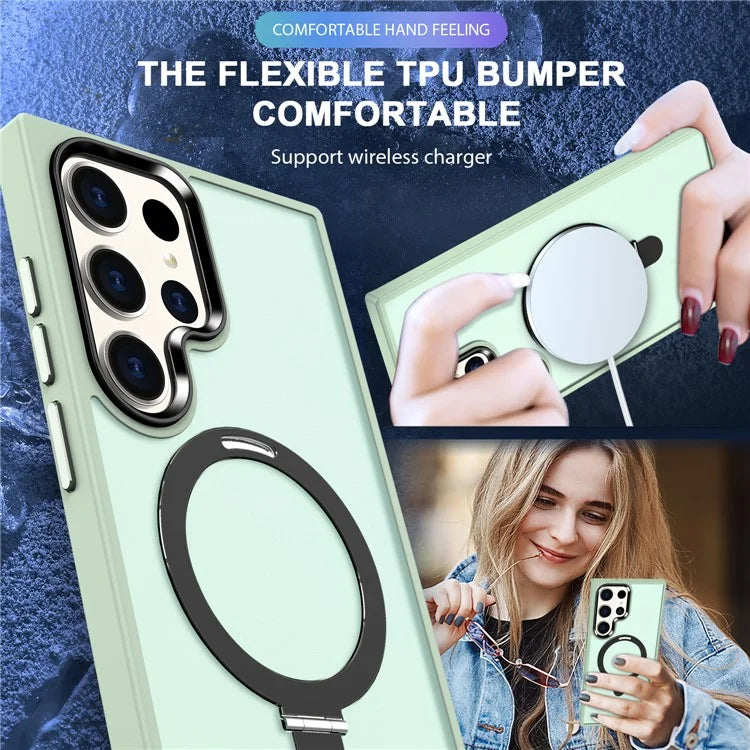 For Samsung Galaxy S23 Cover Magnetic PC Phone Shell Kickstand Protective Cover