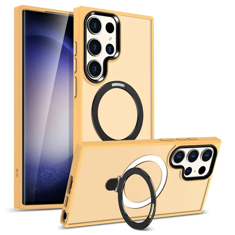 For Samsung Galaxy S23 Cover Magnetic PC Phone Shell Kickstand Protective Cover