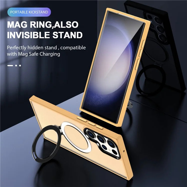 For Samsung Galaxy S23 Cover Magnetic PC Phone Shell Kickstand Protective Cover
