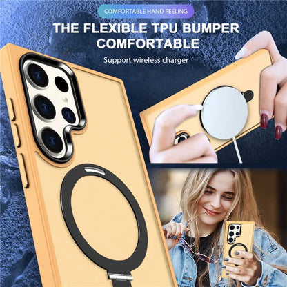 For Samsung Galaxy S23 Cover Magnetic PC Phone Shell Kickstand Protective Cover