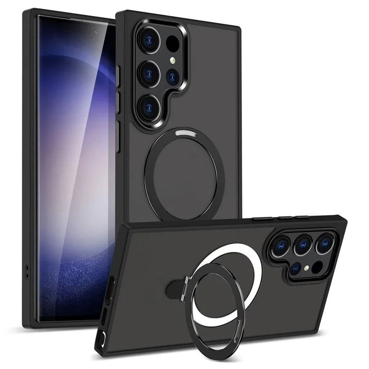 For Samsung Galaxy S23 Cover Magnetic PC Phone Shell Kickstand Protective Cover