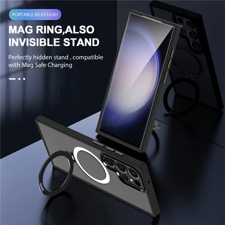 For Samsung Galaxy S23 Cover Magnetic PC Phone Shell Kickstand Protective Cover