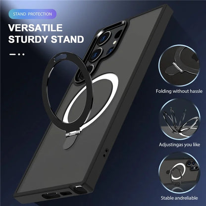 For Samsung Galaxy S23 Cover Magnetic PC Phone Shell Kickstand Protective Cover